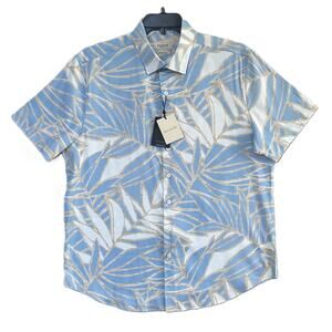 Bugatchi Shirt Men's XL Comfort Stretch Shaped Fit Short Sleeve Blue Floral NEW